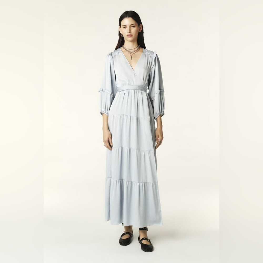BA&SH WARIANE Wrap Maxi Dress in Light Blue  NWT